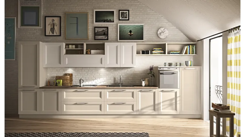 Cucina Classica lineare Alba 01 in legno laccato di Essebi