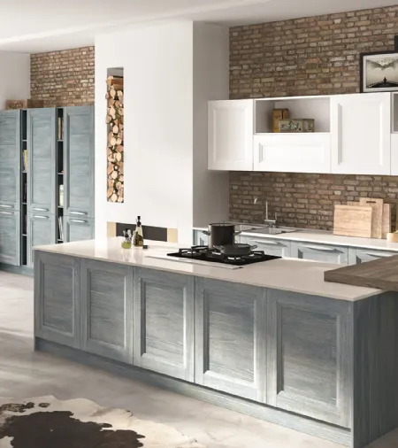 Cucina Classica con penisola Alba in Frassino finitura Denim di Essebi