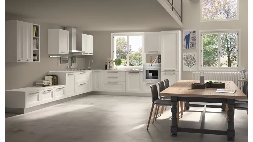 Cucina Classica angolare Alba in Frassino finitura Bianco di Essebi