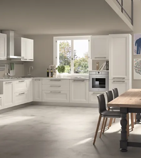 Cucina Classica angolare Alba in Frassino finitura Bianco di Essebi