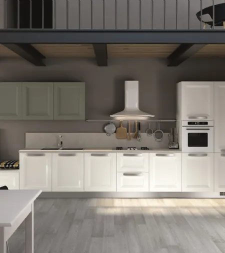 Cucina Classica lineare Alba in Frassino finitura Neve e Cemento di Essebi