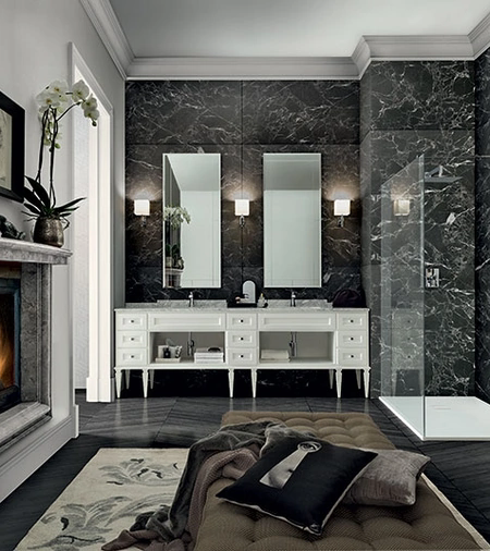 Mobile da Bagno York 01 in laccato Bianco e top in marmo di Carrara di Cerasa