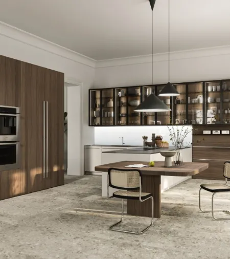 Cucina Design con penisola Opera 01 in legno e laccato di Snaidero