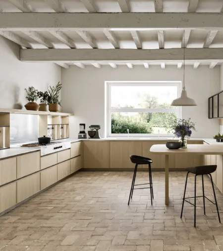 Cucina Design angolare con penisola Quadra 02 in Rovere di Snaidero