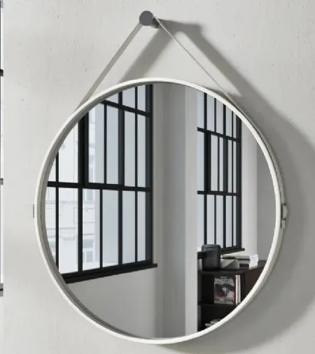 Specchio rotondo Astra con cornice in MDF laccato e cinghia in cuoietto di Doimo Salotti