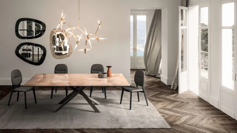Specchio con cornice in Marble Glass Sahara Noir Lucido e Marble Glass Onice Lucido Miami Vice di Ozzio