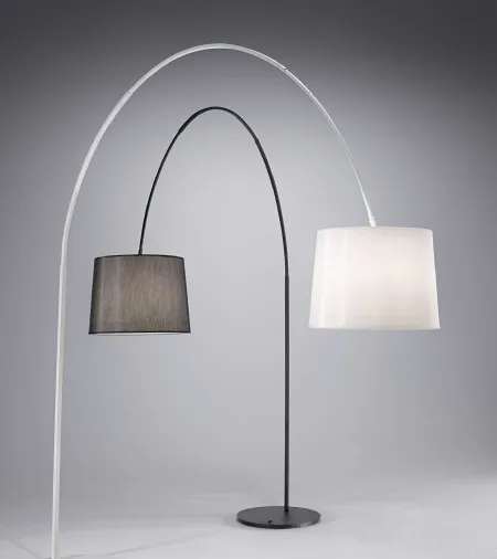 Lampada da terra Dorsale in metalo con paralume rivestito in tessuto bianco o nero di Ideal Lux