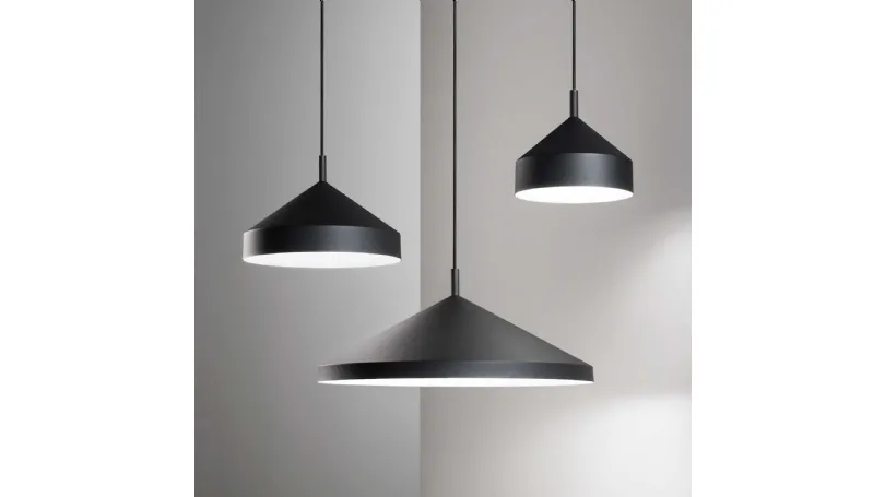 Lampada a sospensione Yurta n metallo verniciato nero con interno bianco di Ideal Lux