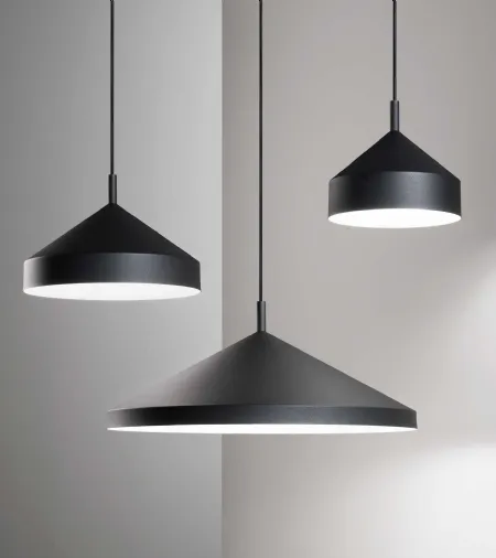 Lampada a sospensione Yurta n metallo verniciato nero con interno bianco di Ideal Lux