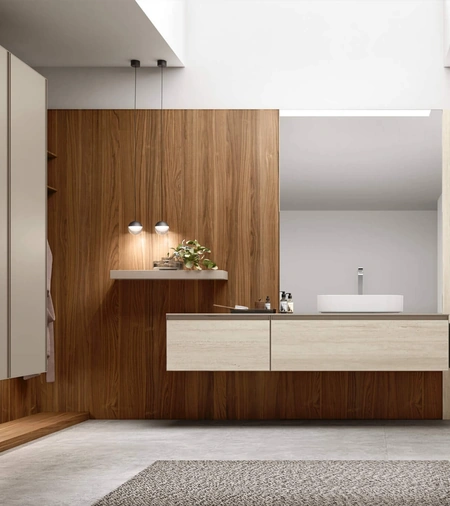 Mobile da Bagno sospeso Shape 18 in laminam travertino di Arcom