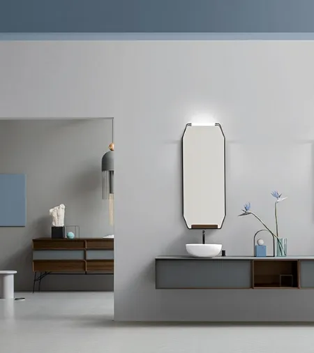Mobile da Bagno Des con Top e Frontali in cristallo sabbiato Grafite di Cerasa