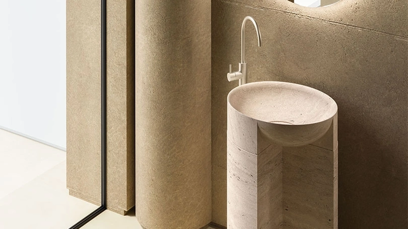 Lavabo Freestanding Des Evolution Caramel 01 in Resina Stone Travertino di Cerasa