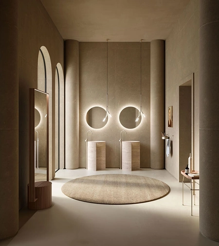 Lavabo Freestanding Des Evolution Caramel 01 in Resina Stone Travertino di Cerasa