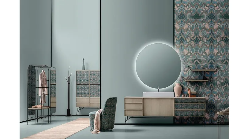 Mobile da Bagno Des in Noce Chiaro con tessuto decorativo di Cerasa