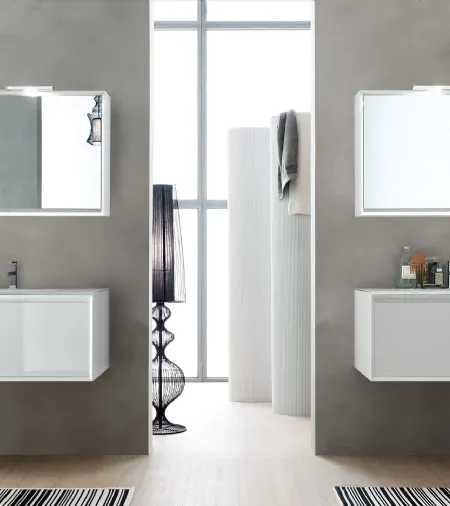 Mobile da Bagno sospeso laccato lucido con top in cristallo Bianco E-45 07 di Arcom