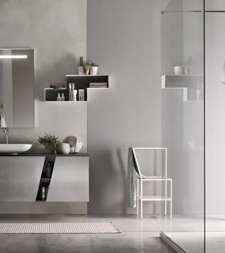 Mobile da Bagno sospeso laccato Platino con top in cristallo Fumo E-Ly 80 di Arcom
