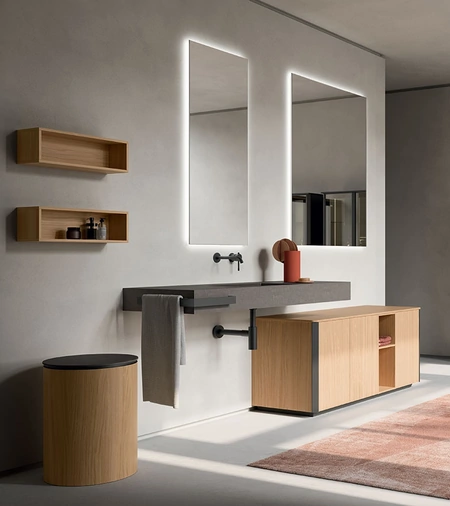 Mobile da Bagno Honey 04 in Rovere Chiaro impiallacciato di Cerasa