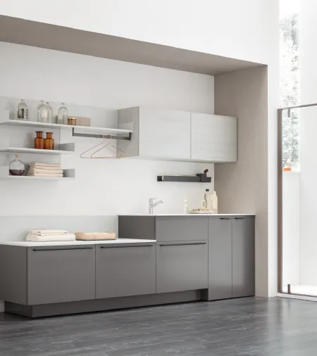 Mobile da Bagno per lavanderia I-WASH 08 laccato opaco Grigio con pensili in melaminico di Arcom