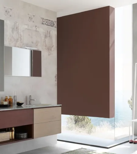 Mobile da Bagno sospeso La Fenice 13 in Rovere nodato con top in cristallo di Arcom