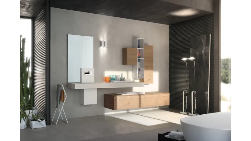 Mobile da Bagno sospeso La Fenice 15 in Rovere nodato naturale con top in Ecomalta di Arcom