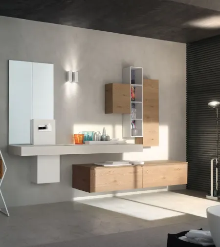 Mobile da Bagno sospeso La Fenice 15 in Rovere nodato naturale con top in Ecomalta di Arcom