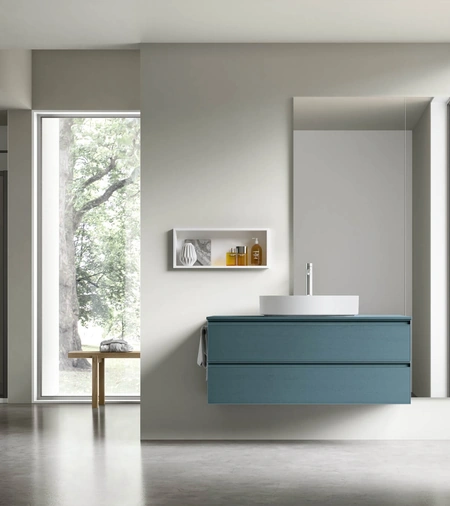 Mobile da Bagno sospeso Shape 29 in rovere laccato ottanio di Arcom
