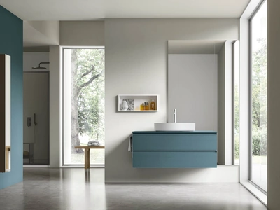 Mobile da Bagno sospeso Shape 29 in rovere laccato ottanio di Arcom