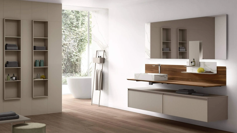 Mobile da Bagno sospeso Shape 32 in vetro laccato di Arcom