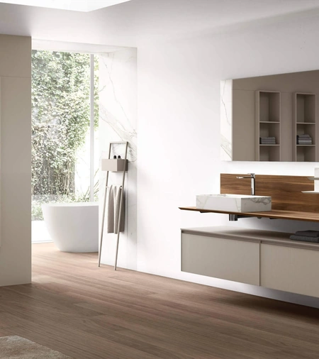 Mobile da Bagno sospeso Shape 32 in vetro laccato di Arcom