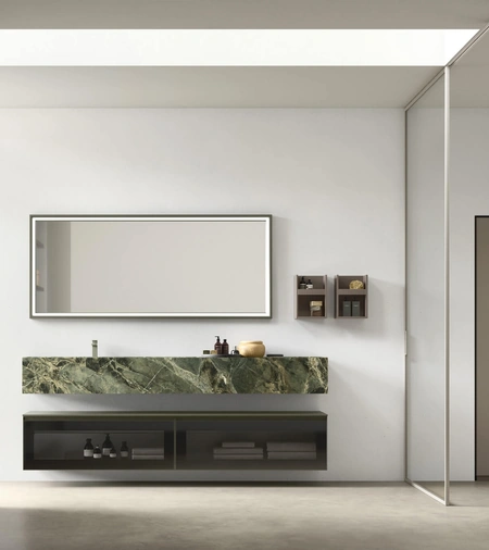 Mobile da Bagno sospeso in vetro con lavandino in gres Shape 34 di Arcom