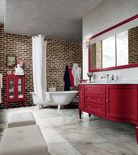 Mobile da Bagno York 03 in laccato Rosso usurato di Cerasa