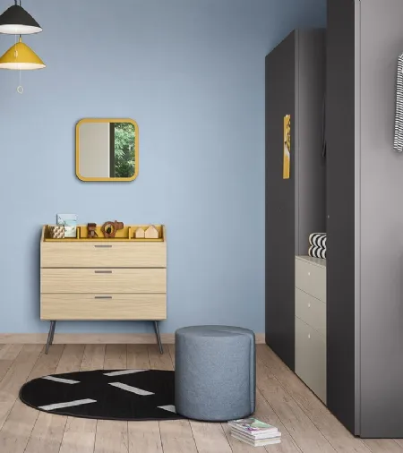 Cameretta a soppalco con scrivania Kids space 13 in melaminico di Nidi