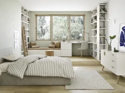 Cameretta componibile con scrivania e 2 librerie a muro Next space 01 di Nidi