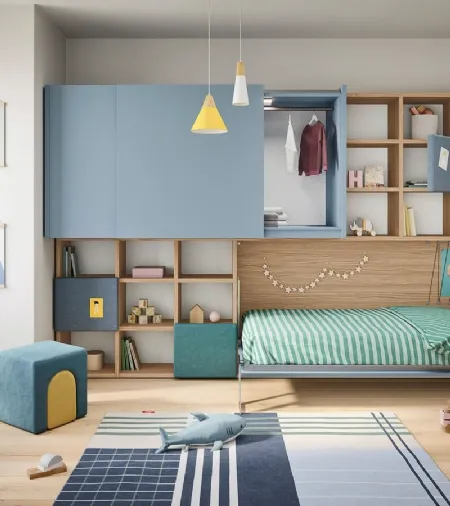 Cameretta a ponte con letto a scomparsa salvaspazio Kids space 29 di Nidi