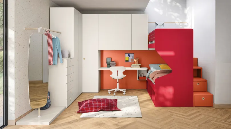 Cameretta con letti a castello e armadio ad angolo Kids space 18 di Nidi