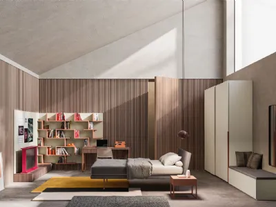 Cameretta componibile in laccato opaco con letto matrimoniale Start T12 di Clever