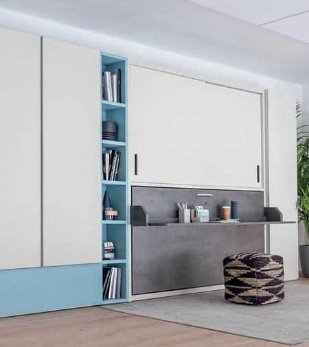 Letto singolo a scomparsa chiuso con scrivania integrata in laccato opaco Hiro Armadio di Clever