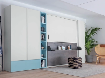 Letto singolo a scomparsa chiuso con scrivania integrata in laccato opaco Hiro Armadio di Clever