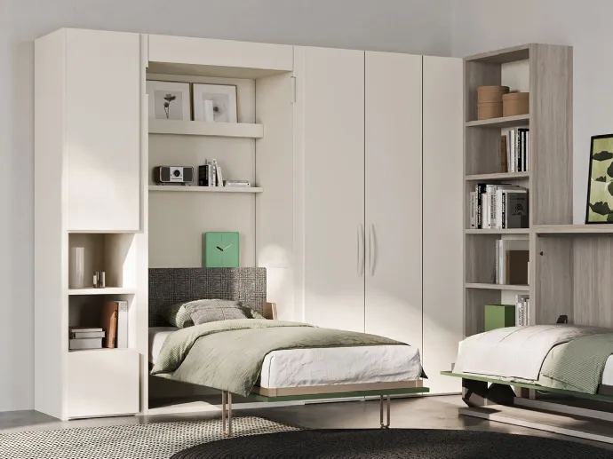 Letto a scomparsa chiuso in laccato opaco Bianco con divano integrato Im 22 09 Nikai Armadio Sincro di Clever