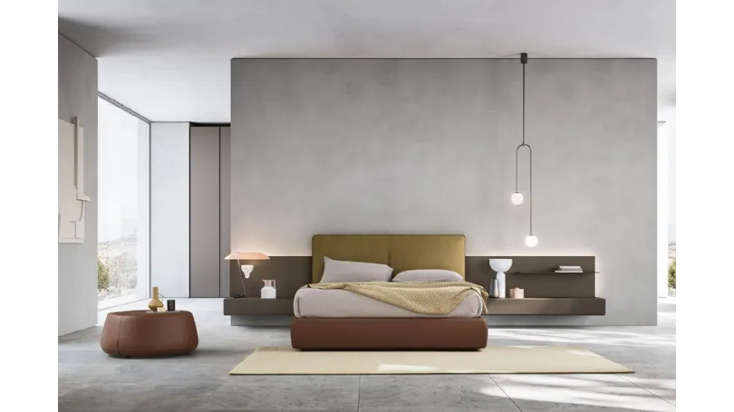 Letto in tessuto con boiserie Suite System 2 di Alf Da Frè