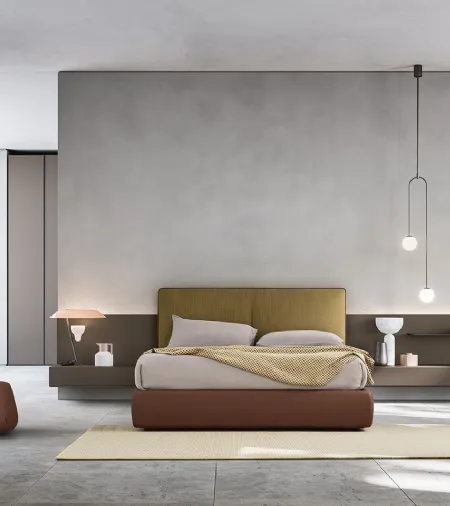 Letto in tessuto con boiserie Suite System 2 di Alf Da Frè