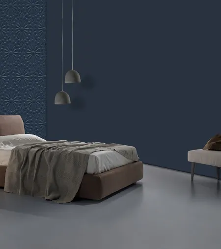 Letto imbottito in pelle scamosciata con giroletto Assido di Excò
