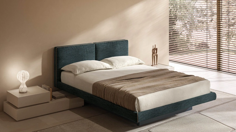 Letto Azzurra in tessuto imbottito con box contenitore stretto di Tagliabue Mobili
