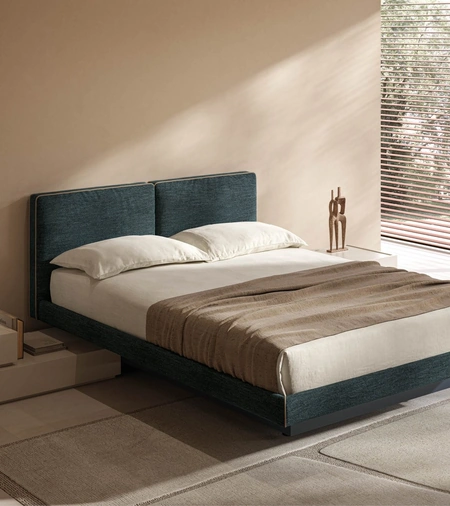 Letto Azzurra in tessuto imbottito con box contenitore stretto di Tagliabue Mobili