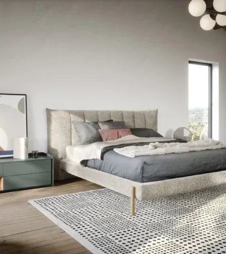Letto in tessuto con testiera imbottita, con cuciture verticali Groove di Novamobili