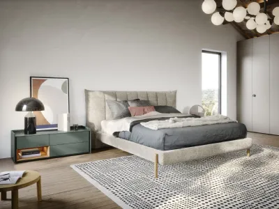 Letto in tessuto con testiera imbottita, con cuciture verticali Groove di Novamobili