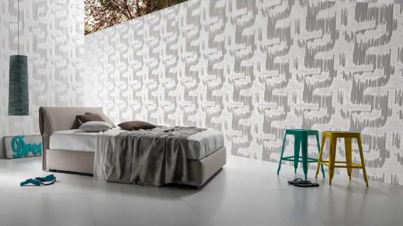 Letto matrimoniale imbottito con contenitore Nuovo Bacco Ring 28 di Excò