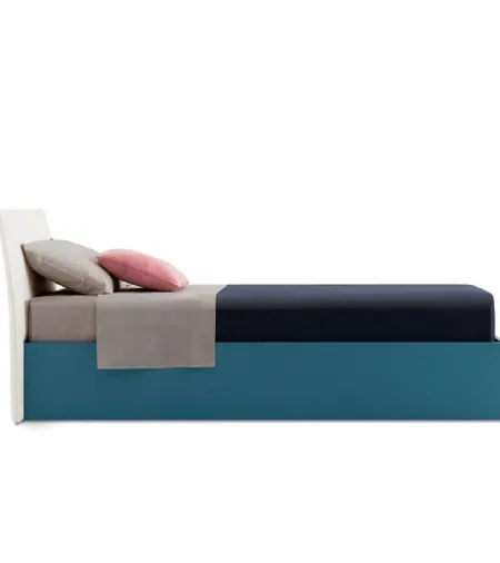 Letto singolo Flare con testiera in tessuto e box contenitore di Nidi