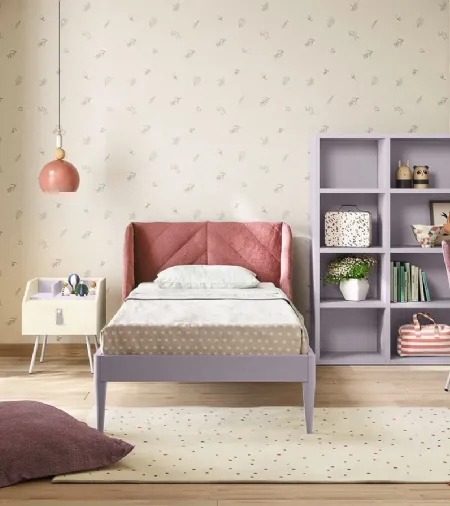 Letto singolo Nuk con testiera rivestita in tessuto di Nidi
