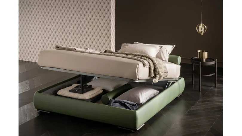 Letto Soul Sommier imbottito in pelle con box contenitore di Altrenotti